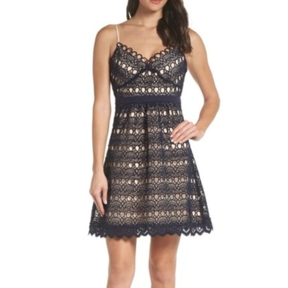 FOXIEDOX Hellia Navy Nude Lace A-Line Mini Dress XS - Picture 4 of 5